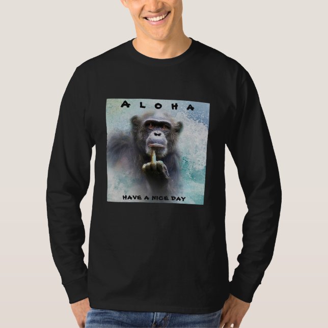 T-shirt Aloha Offensive Drôle Chimpanzé Moyen Doigt (Devant)