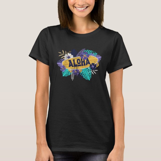 T-shirt Aloha Palms & Surf Board (Devant)