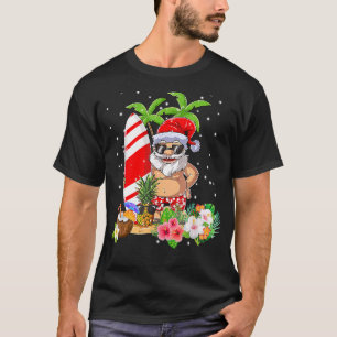 T-shirt Aloha Tropical Xmas En Juillet Père Noël Surf Hawa