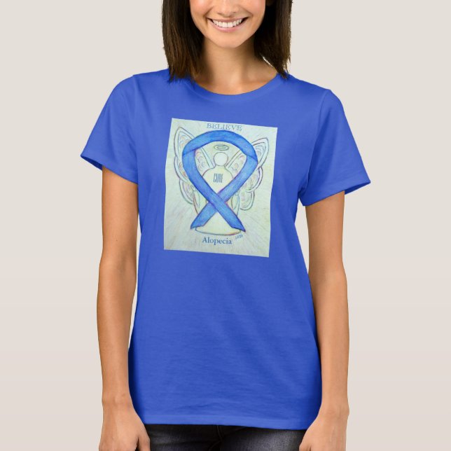 T-shirt Alopecia Blue Awareness Ribbon Angel Custom Shirt (Devant)