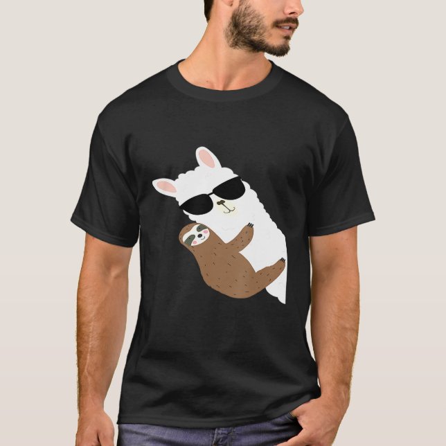 T-shirt Alpaca cool Avec Lunettes De Soleil Et Sloth Llama (Devant)
