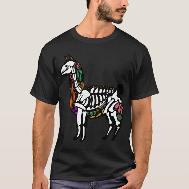 T-shirt Alpaca Llama Skeleton, Halloween (Devant)