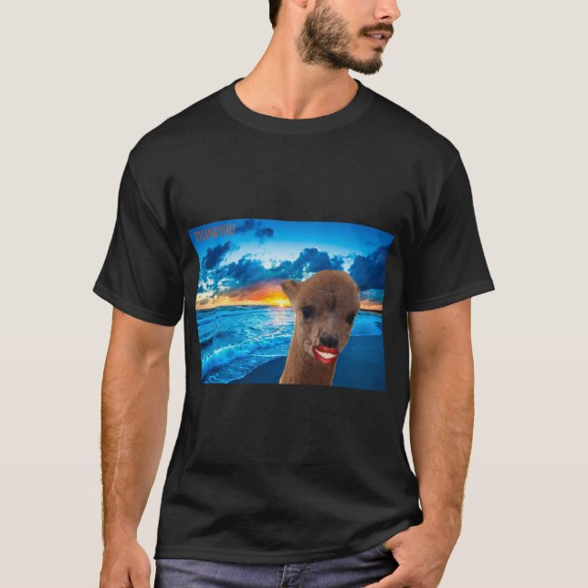T-shirt alpaca sur la plage merci (Devant)