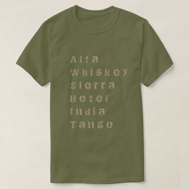 T-shirt Alpha, whiskey, sierra, hôtel, Inde, tango (Design devant)