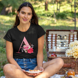 T-shirt Alphabet A Monogrammé Rose Gold Fleurs Aquarelle