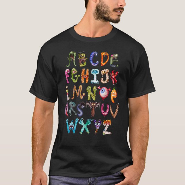 T-shirt Alphabet d'Halloween ABC Apprentissage Enseignemen (Devant)
