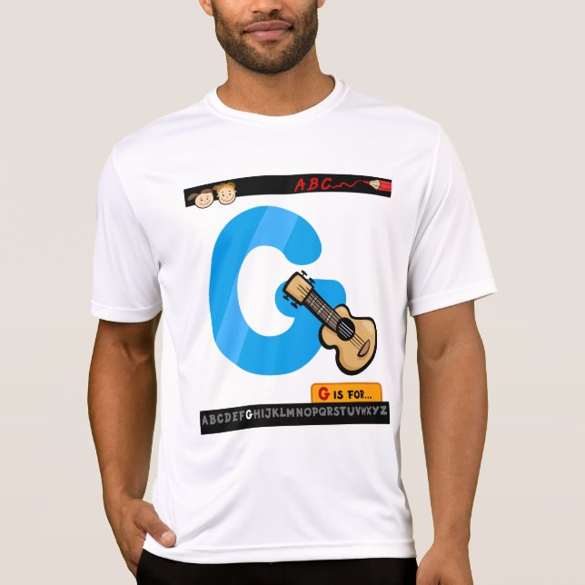 T-shirt Alphabet Letter G is for Guitar (Devant)