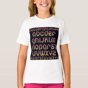 T-shirt Alphabet néon rose et jaune rétro des années 80