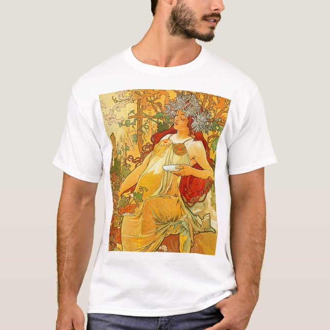 T-shirt Alphonse Mucha Art Nouveau Automne (Devant)