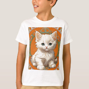 T-shirt Alphonse Mucha Art Nouveau Kitten blanc