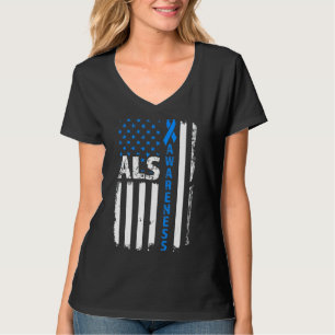T-shirt Als Awareness Blue Ribbon Us America Drapeau 2022