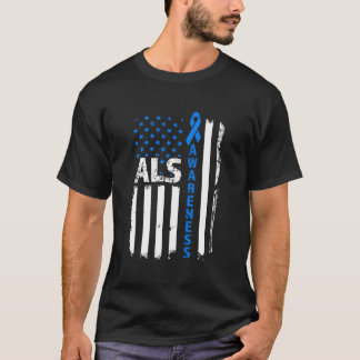T-shirt Als Awareness Blue Ribbon Us Flag