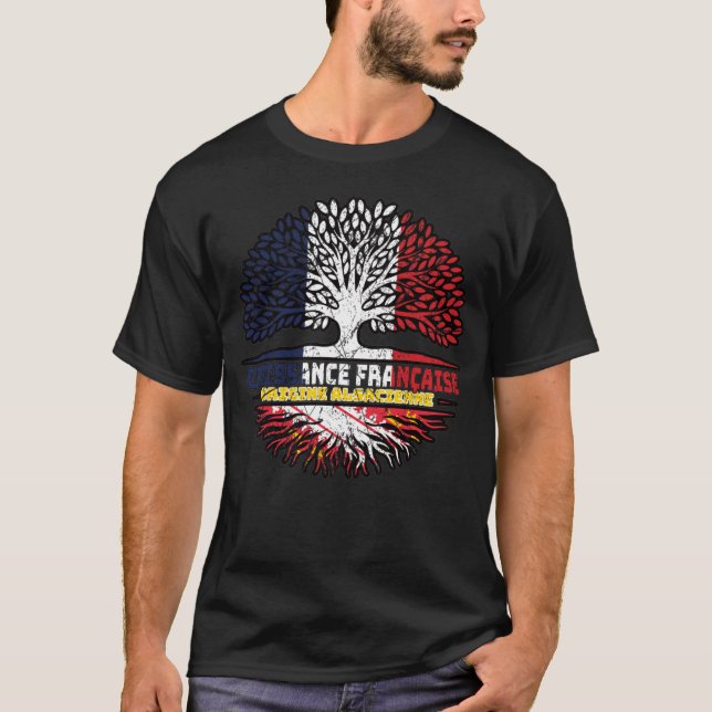 T-shirt Alsace Alsacien France Drapeau des racines d'arbre (Devant)