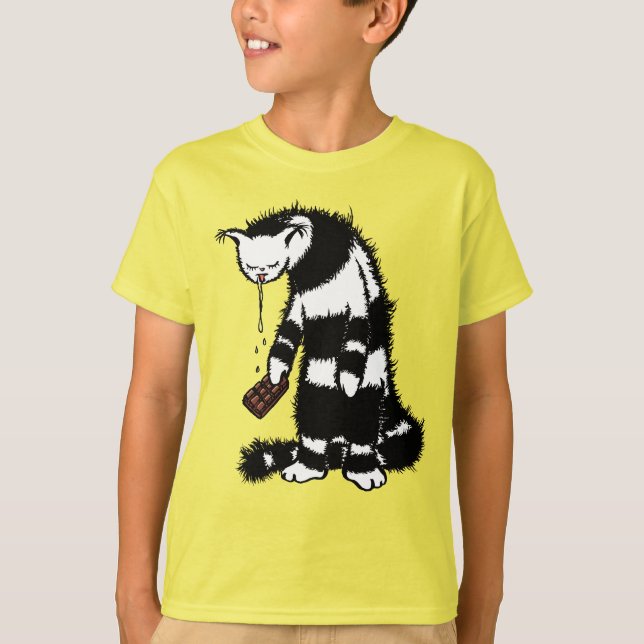 T-shirt Amant Chocolat Drôle - Encre Tirée Drooling Chat (Devant)