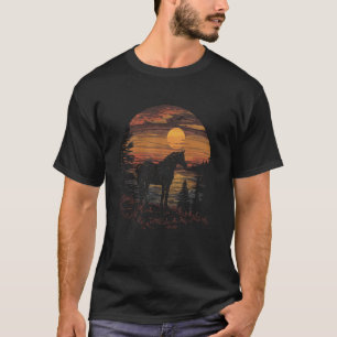 T-shirt Amant du Cheval au Coucher du Soleil Vintge Femme