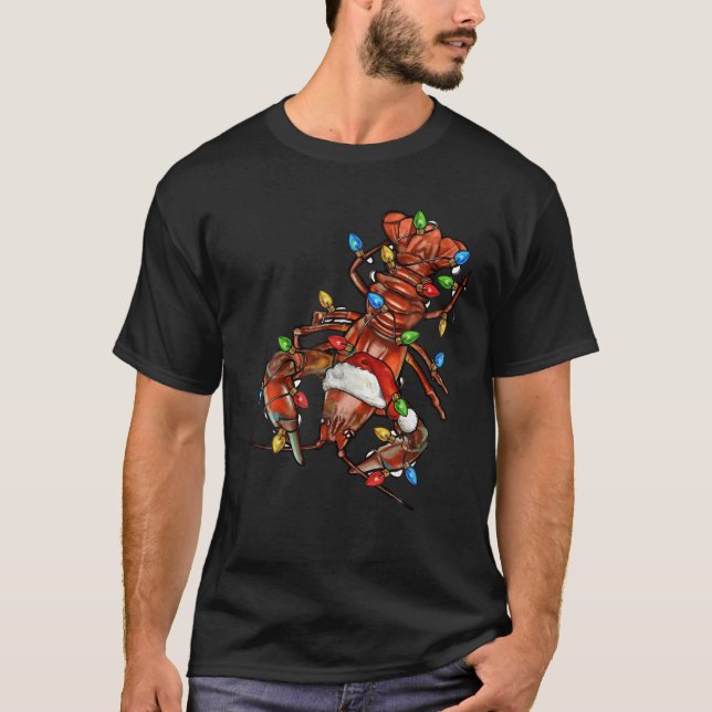 T-shirt Amant du poisson-crevette Santa Hat Feux de Noël F (Devant)
