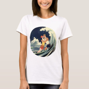 T-shirt Amants Art Déco vintage s'embrassent dans les vagu