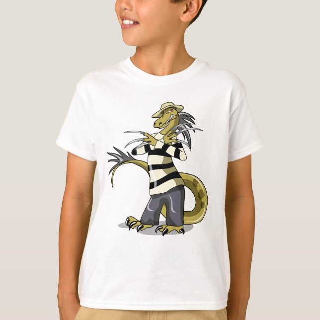 T-shirt Amargasaurus Pose Comme Freddy Krueger. (Devant)