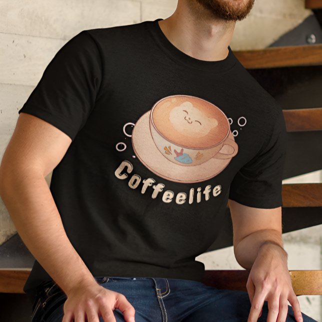 T-shirt Amateur de café mignon et moderne (Black tshirt)