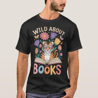 T-shirt Amateur de lecture amateur de livres Tigre Fleurs
