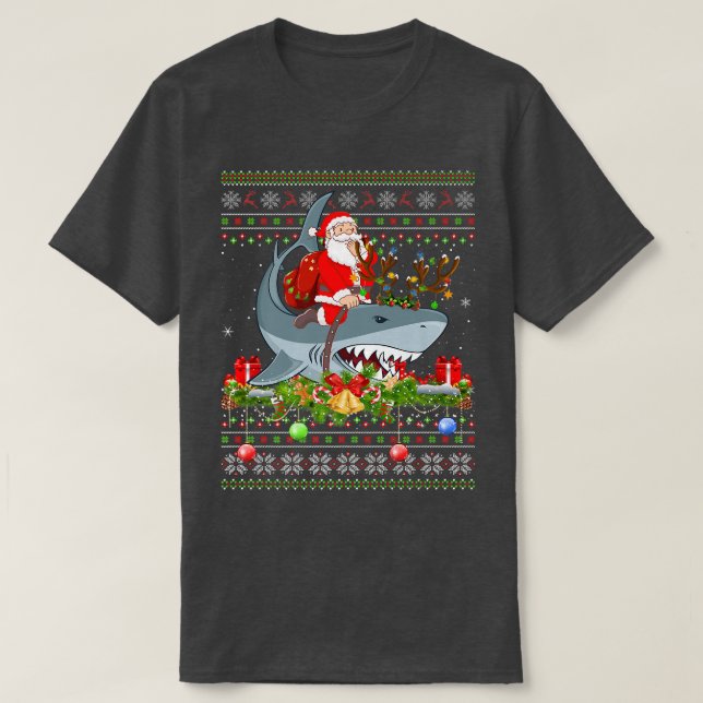 T-shirt Amateur de requins laide Père Noël équitation requ (Design devant)