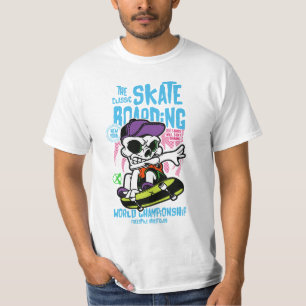 T-shirt Amateur de ski   Crâne avec champ de patinage Casq