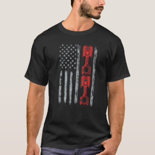 T-shirt Amateur de voitures Drapeau américain Piston Muscl