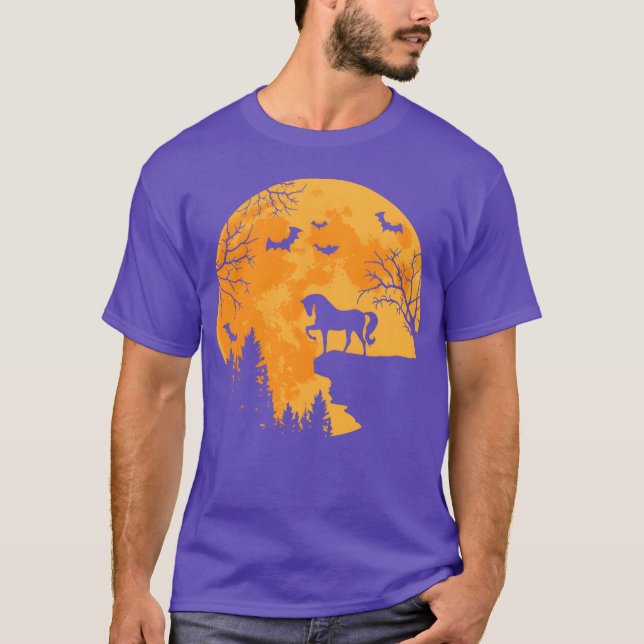 T-shirt Amateurs De Cheval Drôle Cheval Et Lune Halloween  (Devant)