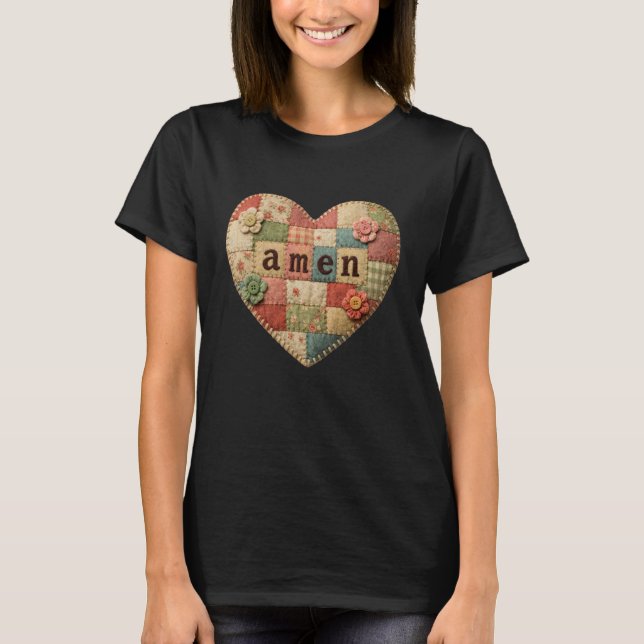 T-shirt Amen Foi Chrétienne Religieuse Patchwork Catholiqu (Devant)