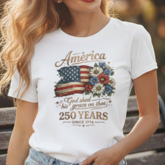 T-shirt America 250 Ans Floral Drapeau Femmes