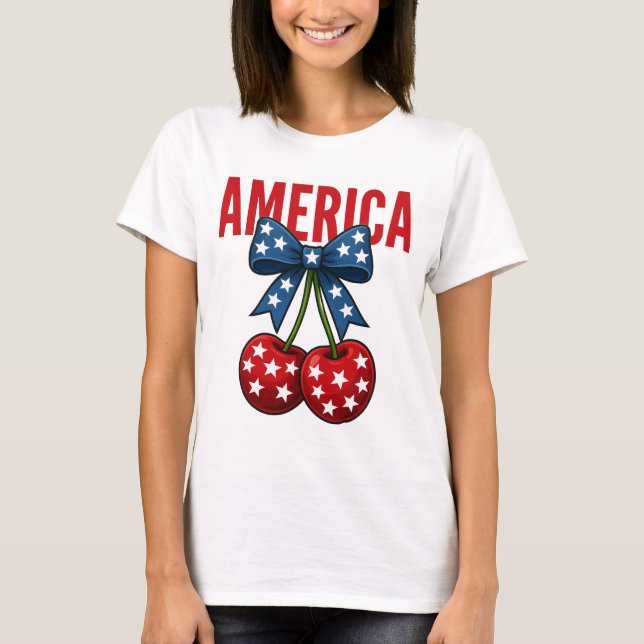 T-shirt America Cherries Coquette Bow (Devant)