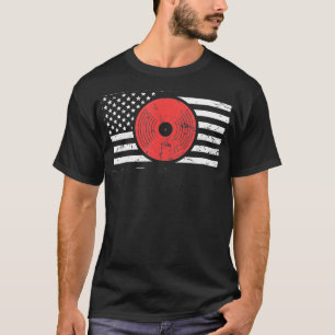 T-shirt America Drapeau Vinyl Record DJ Tourne-disque