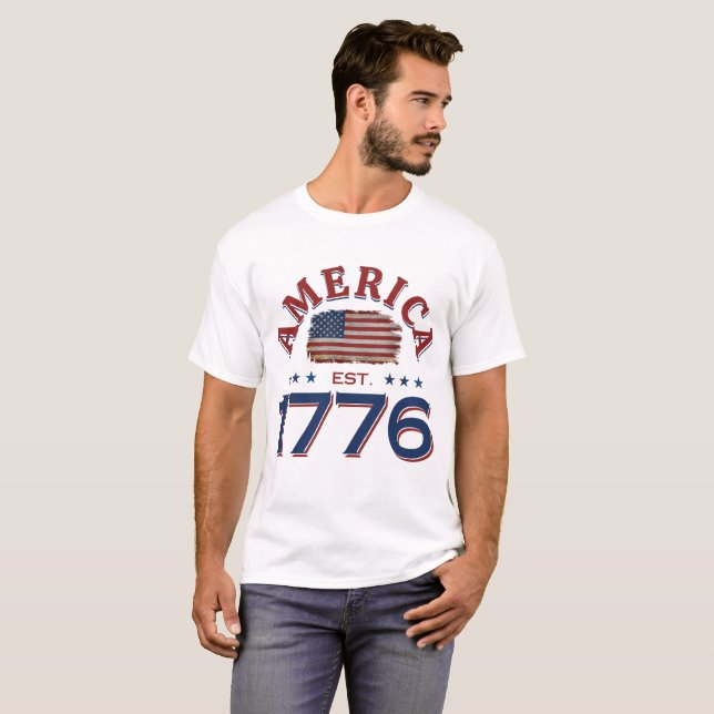 T-SHIRT AMERICA EST 1776 AMERICAN FLAG 4 JUILLET ÉVÉNEMENT (Devant entier)