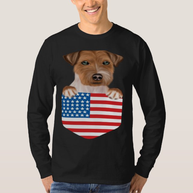 T-shirt America Flag Russell Terrier Dog In Pocket (Devant)
