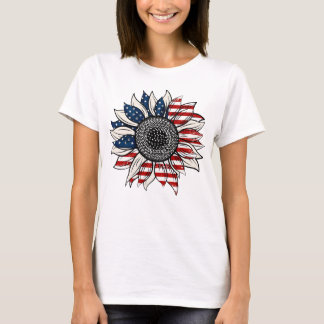 T-shirt America Sunflower Shirt USA Flag Flower T Shirt