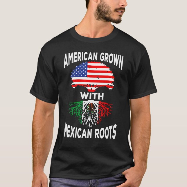 T-shirt Américain Avec Racines Mexicaines Patrimoine Mexiq (Devant)