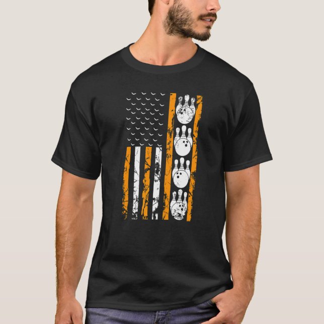 T-shirt Américain Drapeau Bowling Halloween Costume Hommes (Devant)