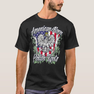 T-shirt Américain né Polonais Racines Pologne USA Drapeau