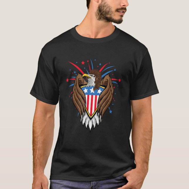 T-shirt American Bald Eagle Curly Mullet 4th Of July (Devant)