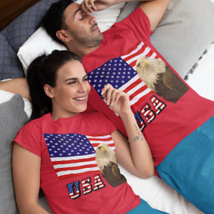 T-shirt American Bald Eagle USA Flag & Font Unisex