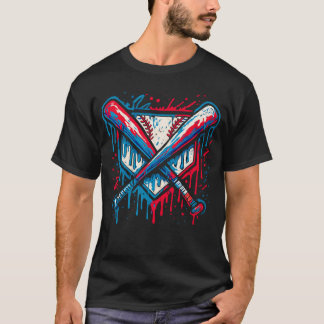 T-shirt American Baseball Drip Graffiti Ball and Bat
