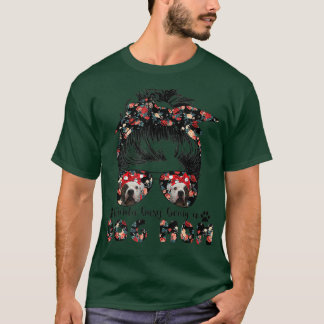 T-shirt American Bulldog Chien Maman Messy Bun Lunettes de