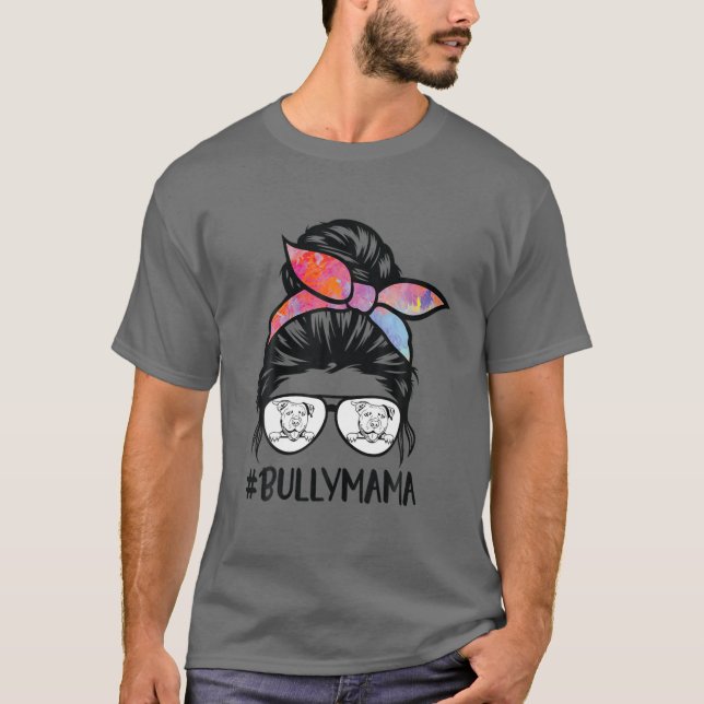 T-shirt American Bully Maman Messy Bun Lunettes de cheveux (Devant)