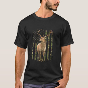 T-shirt American Camo Flag Big Buck Hunter Riffle Camp De