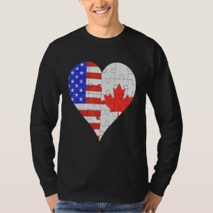 T-shirt American Canadian Flag Heart