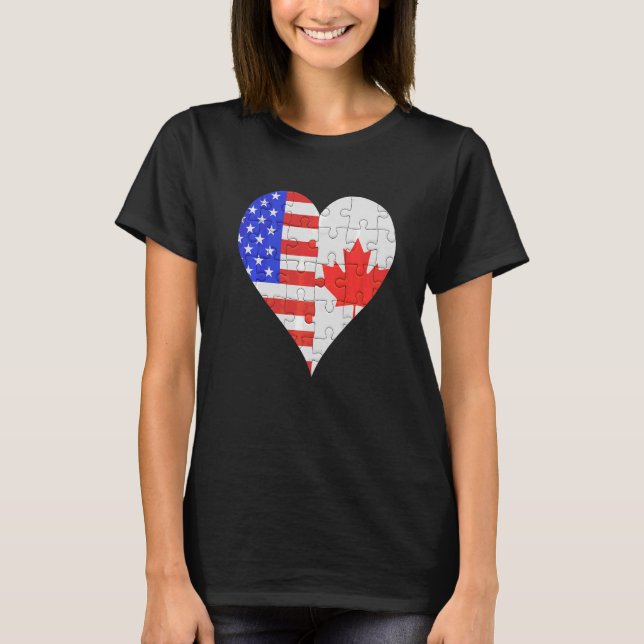 T-shirt American Canadian Flag Heart (Devant)