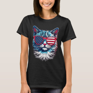 T-shirt American Cat Sungles Usa Drapeau 4 juillet Cat Gra