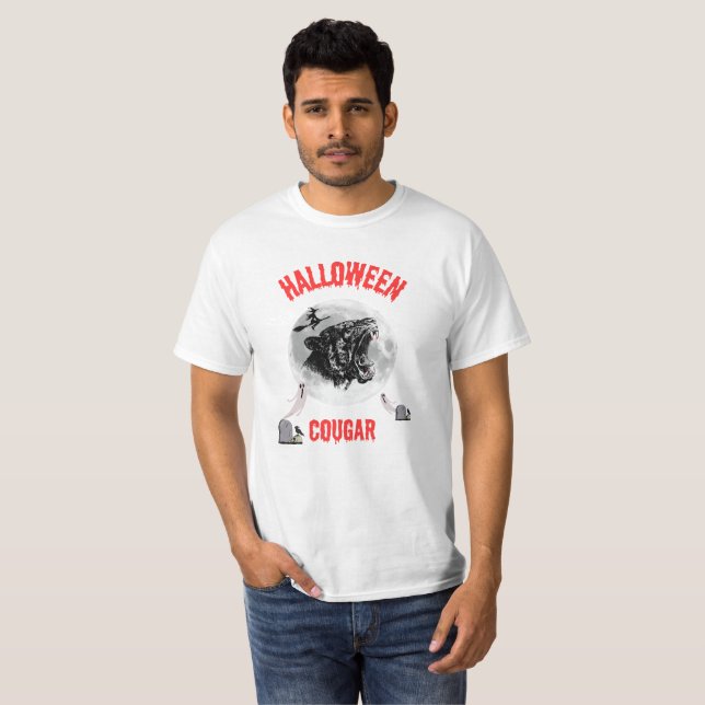 T-shirt american cougar on halloween night with crows (Devant entier)