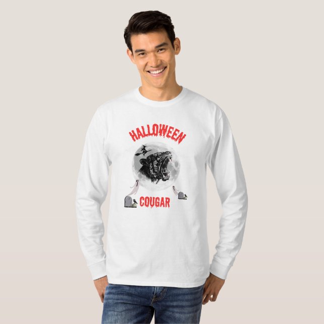 T-shirt american cougar on halloween night with crows (Devant entier)