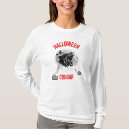 T-shirt american cougar on halloween night with crows